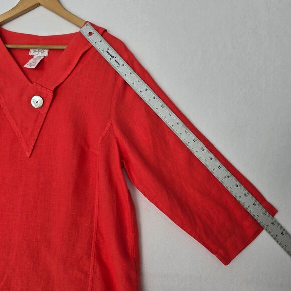 Mosaic USA Womens M Linen Coral Red Orange 3/4 Sleeve Lagenlook Tunic Top Blouse - Picture 10 of 10